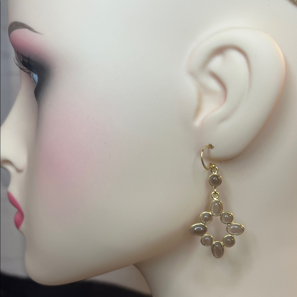 Smoky Quartz Diamond shaped drop earrings in 18kyg over 925 silver 1.5”